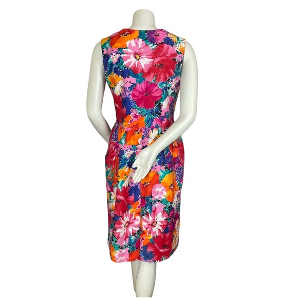 Vintage Floral Dress Sheath Vibrant Convertible Collar Square Neck Petite Lanz - Picture 4 of 16